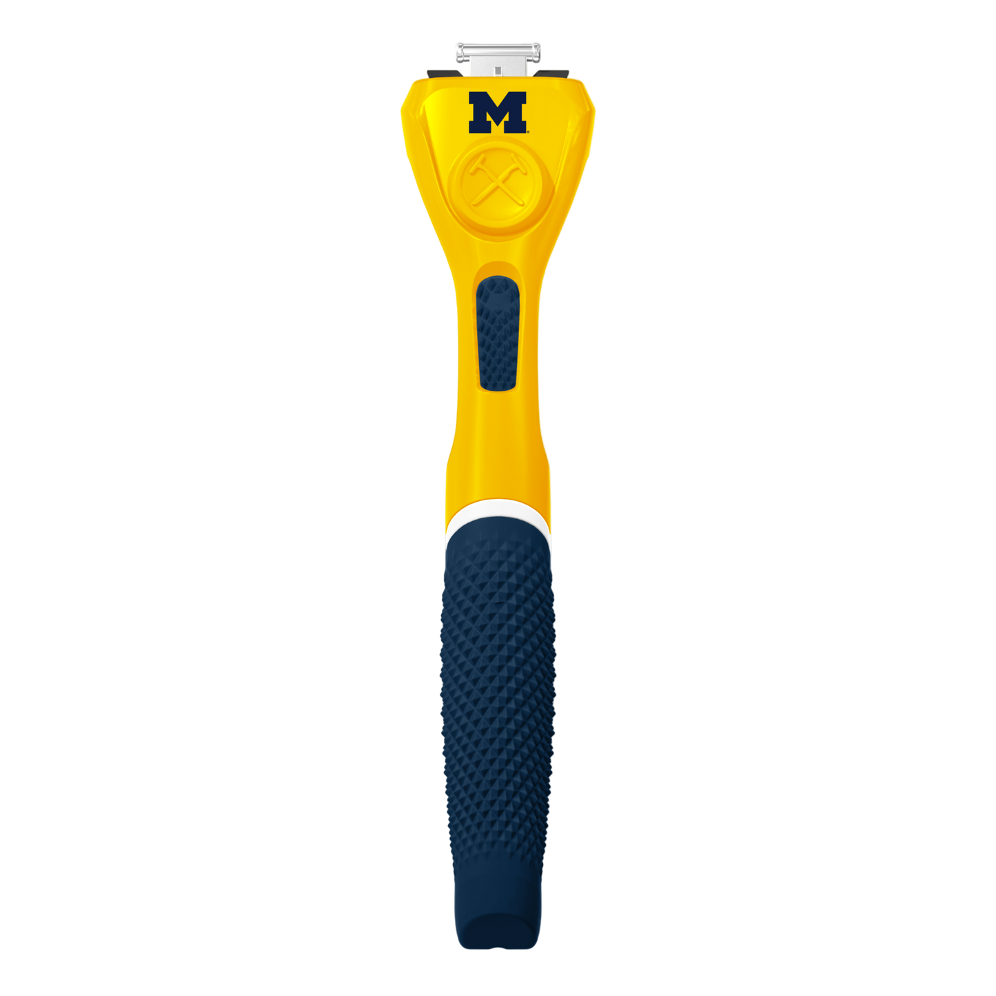 Yellow and blue Michigan branded razor handle