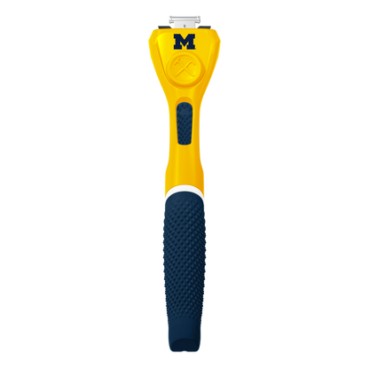 Yellow and blue Michigan branded razor handle