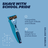 UNC shaving razor with text on a blue background "shave with school pride"