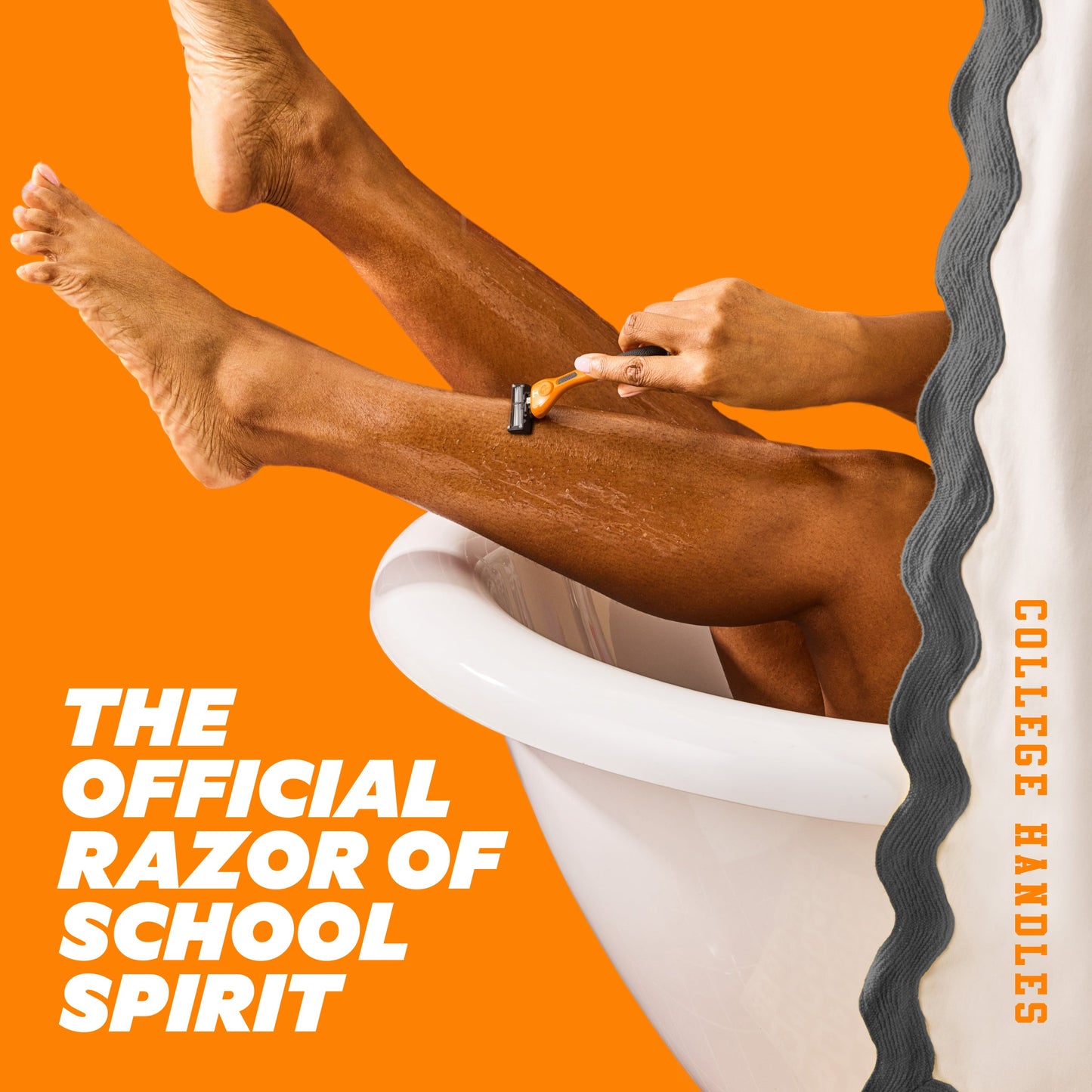 Person shaving leg with Tennessee branded razor