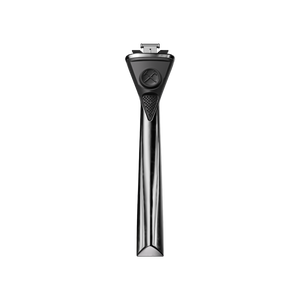 metal razor handle on white background
