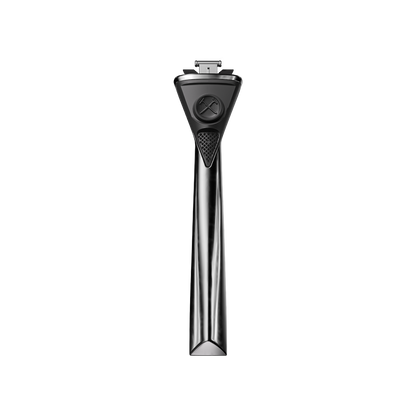 metal razor handle on white background