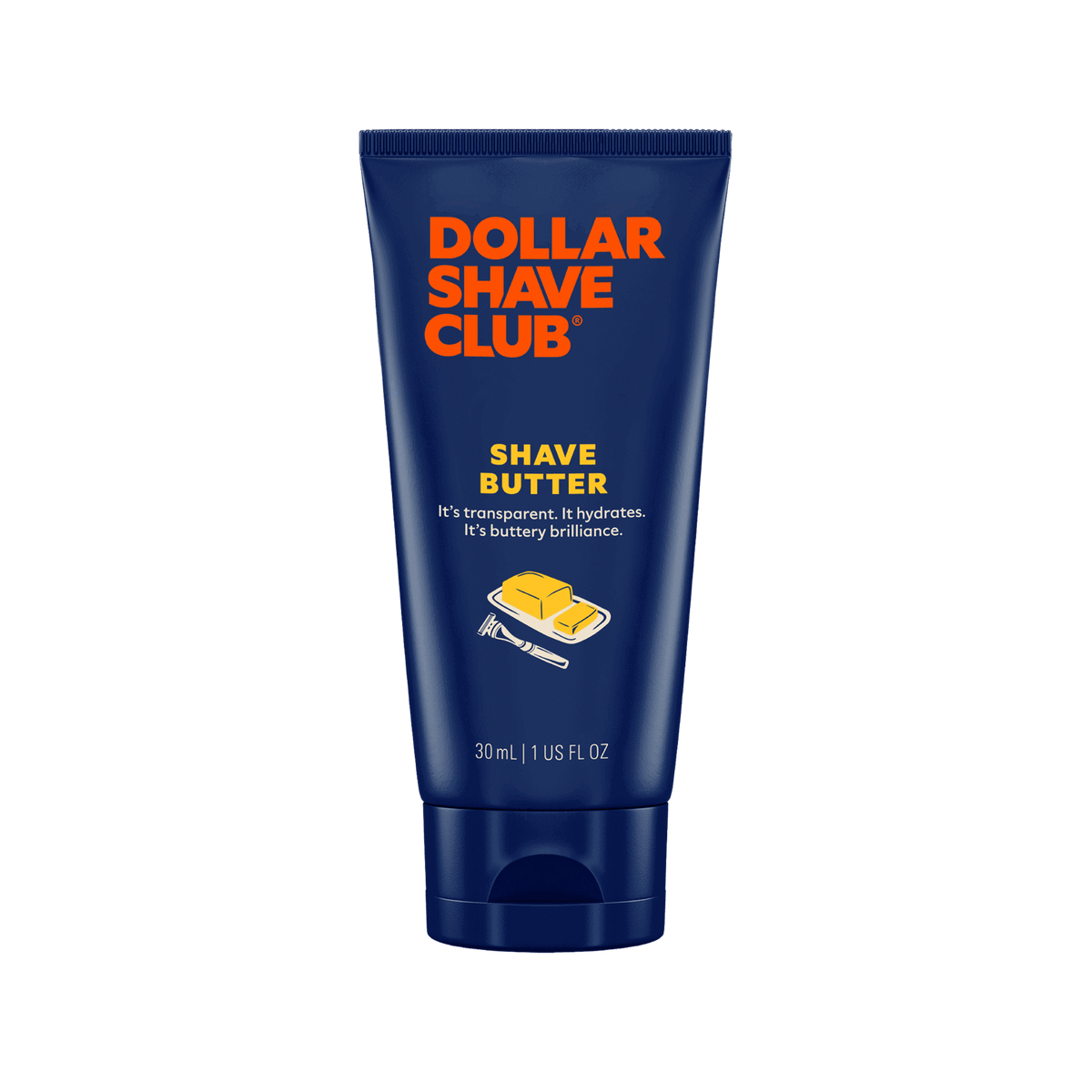 Dollar Shave Club shave butter tube on a black background
